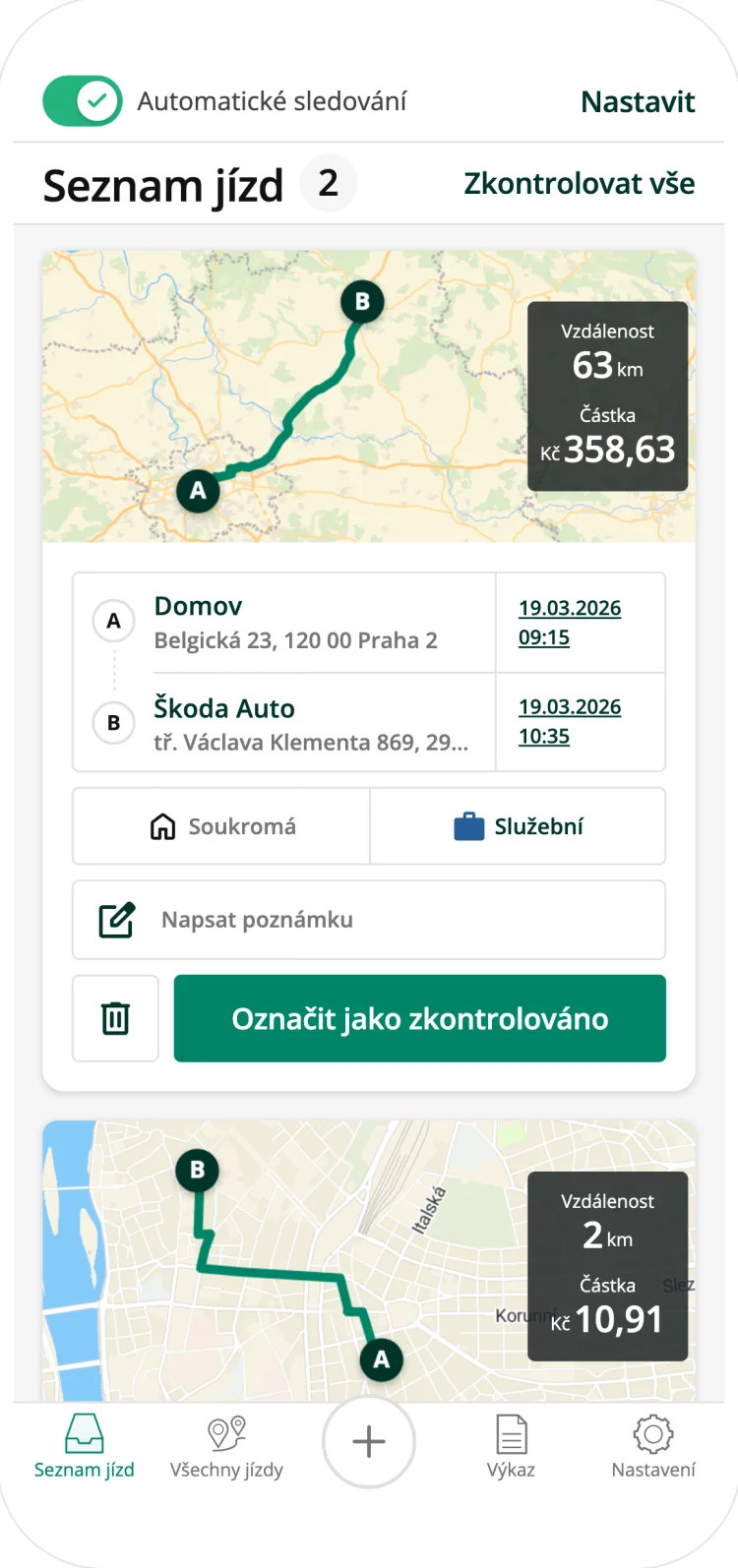 Driversnote classifying trips
