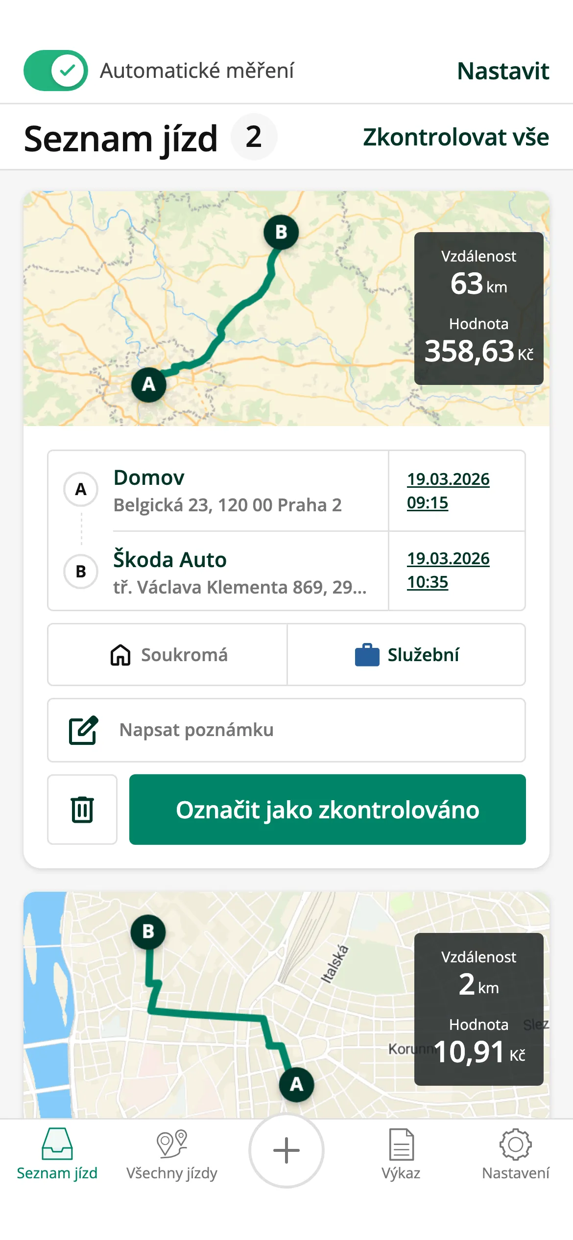 Snadné třídění jízd