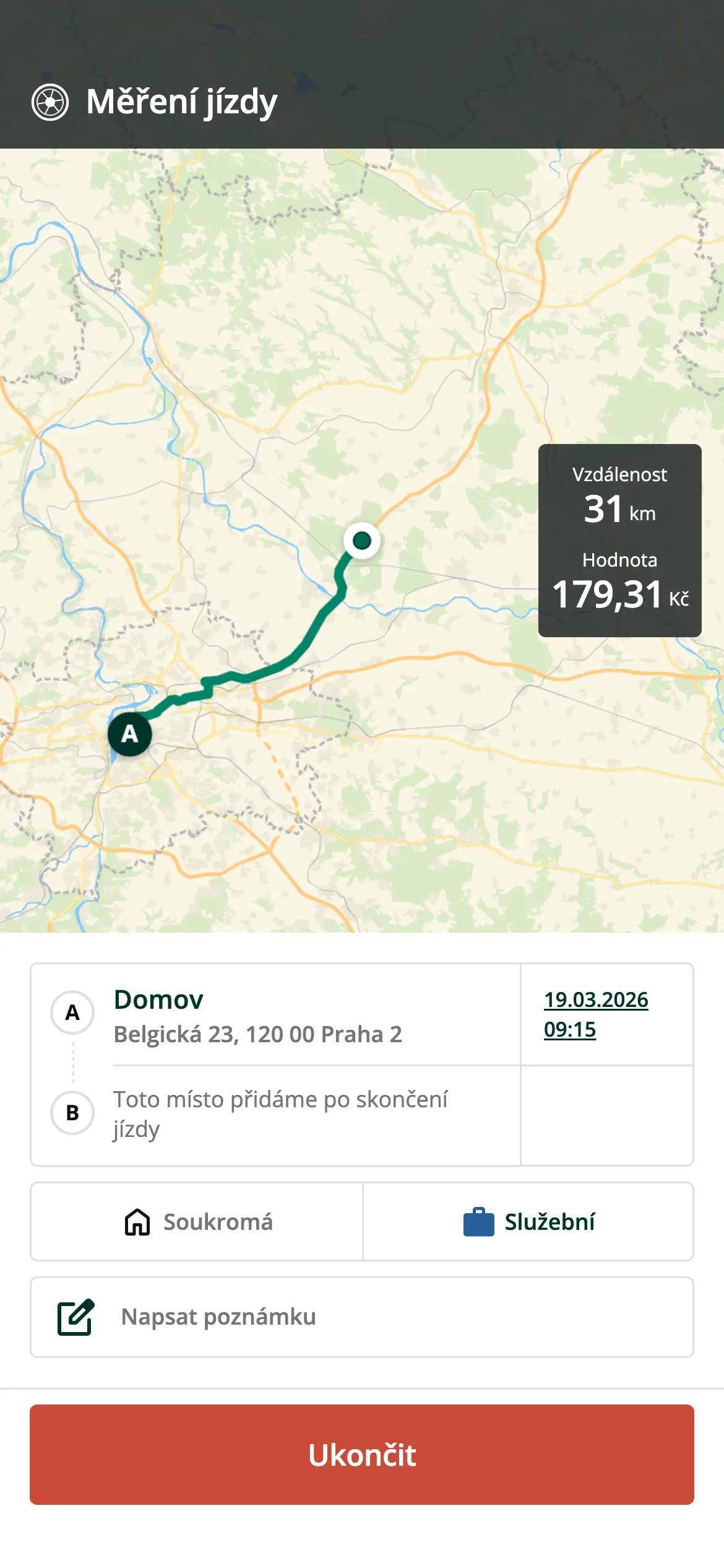 Automatické zaznamenávání jízd